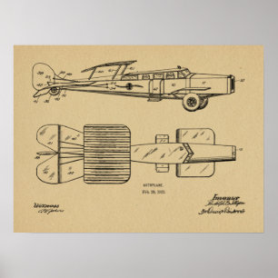 Poster 1923 Voiture Volante Autoplane Brevet Art Dessin I
