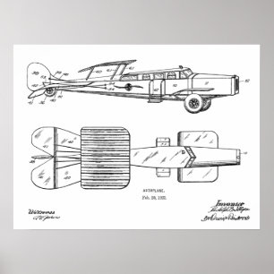 Poster 1923 Voiture Volante Autoplane Brevet Art Dessin I
