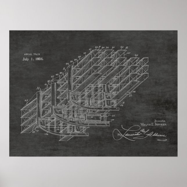 Poster 1924 Avion Train Brevet d'art Imprimer (Devant)