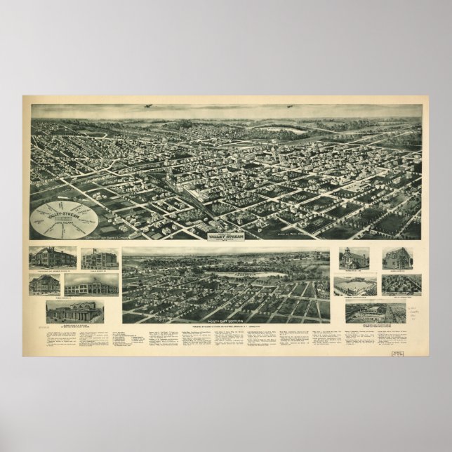 Poster 1924 Vallée Stream NY Oiseaux Vue panoramique Cart (Devant)