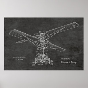 Poster 1925 Hélicoptère - Dessin de brevet d'aéronef Vint