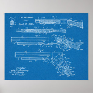 Poster 1926 Browning Shotgun Patent Art Drawing Print
