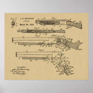 Poster 1926 Browning Shotgun Patent Art Drawing Print