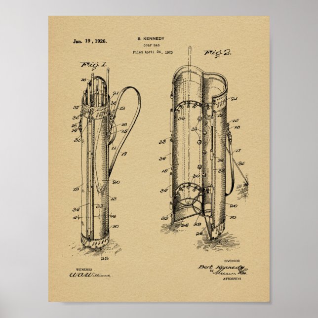 Poster 1926 Golf Club Caddy Bag Design Brevet d'Art Impri (Devant)