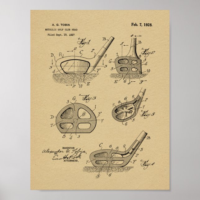 Poster 1928 Golf Club Head Design Brevet d'art Imprimer (Devant)