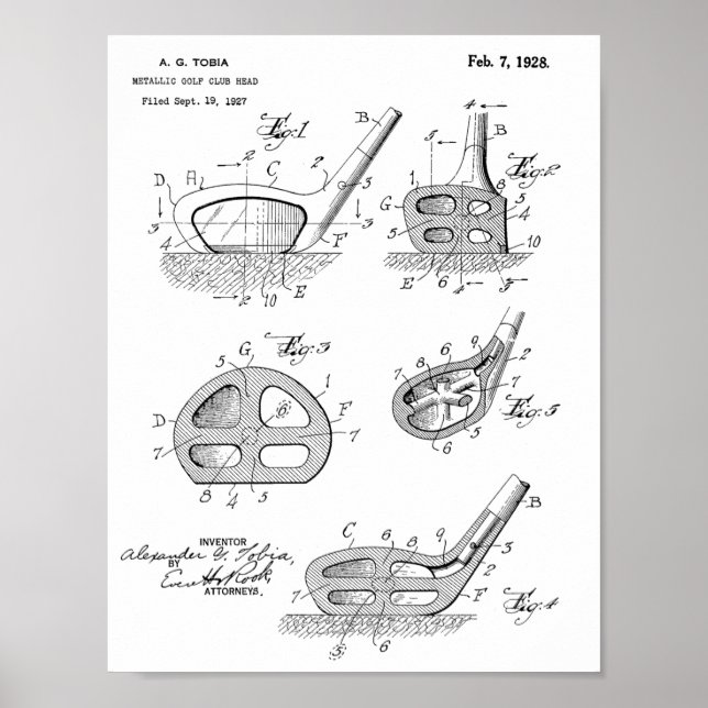 Poster 1928 Golf Club Head Design Brevet d'art Imprimer (Devant)