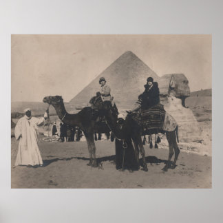 Poster 1930 Flapper Girls on chamels Égypte Pyramides Imp