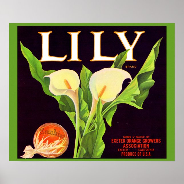 Poster 1930 Lily orange crate étiquette (Devant)