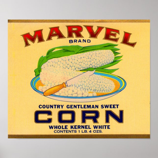 Poster 1930 Marvel étiquette de maïs en conserve (Devant)