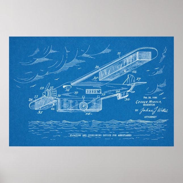 Poster 1930 Sécurité Avion Brevet d'art Imprimer (Devant)