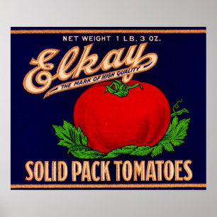 Poster 1930s Elkay Solid Pack Tomatoes can label