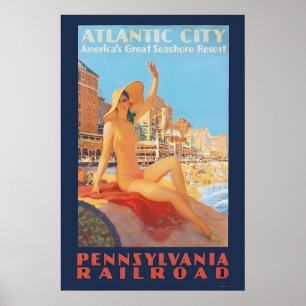 Poster 1935 Atlantic City Pennsylvania Railroad Vintage s