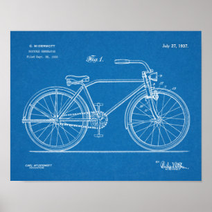 Poster 1937 Bicycle Headlamp Design Brevet Art Imprimer