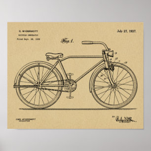 Poster 1937 Bicycle Headlamp Design Brevet Art Imprimer