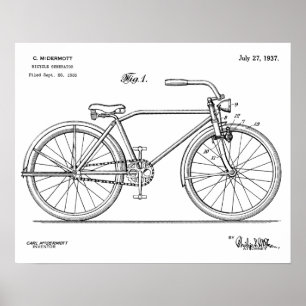Poster 1937 Bicycle Headlamp Design Brevet Art Imprimer