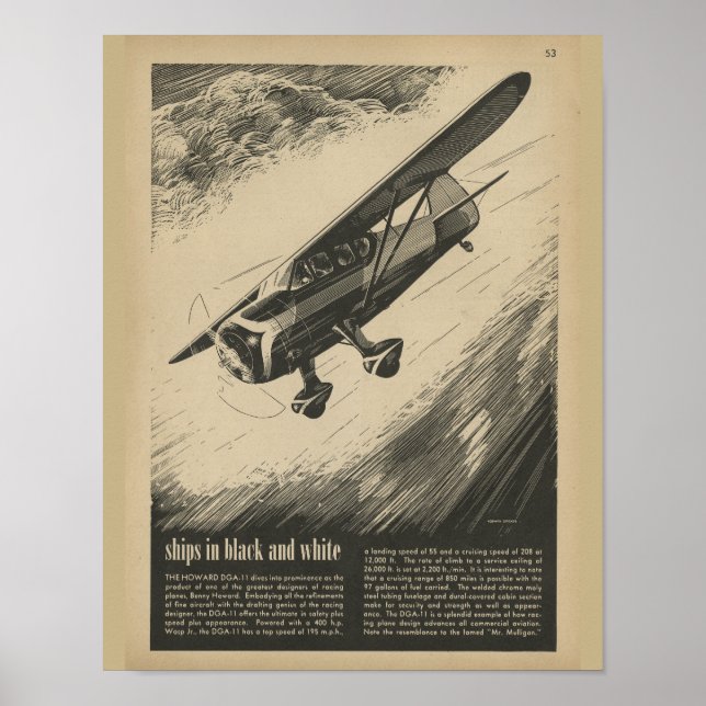 Poster 1938 Avion Howard DGA-11 Art (Devant)