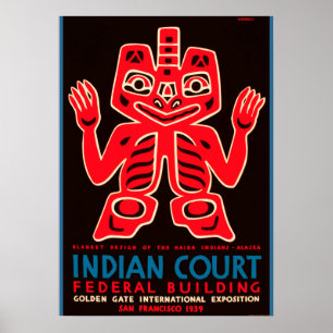 Poster 1939 Golden Gate World Expo Cour indienne Ad copie