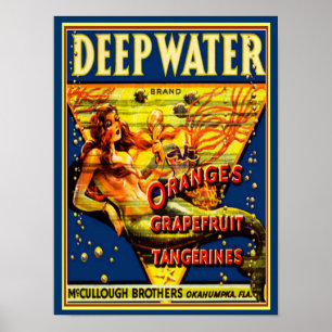 Poster 1940 "Deep Water" Fruit Crate Ad -12x16