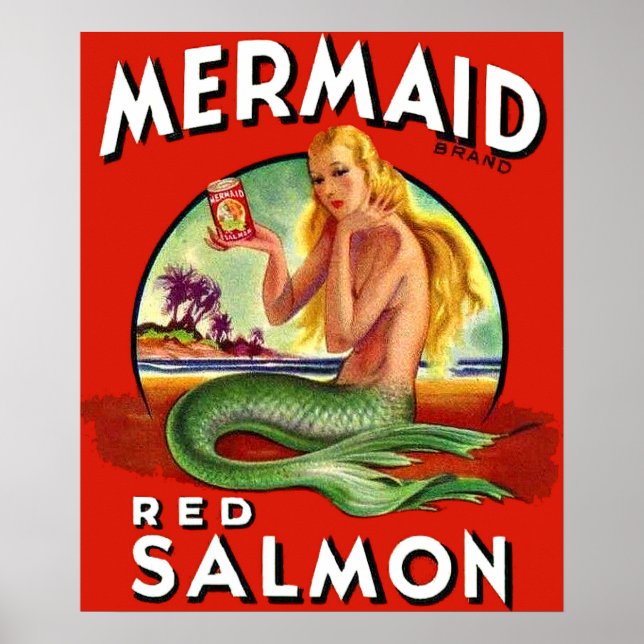 Poster 1940 Mermaid Saumon peut étiquette (Devant)