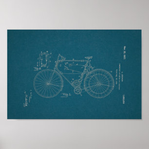 Poster 1948 Vintage Schwinn Bicycle Brevet Blueprint Art