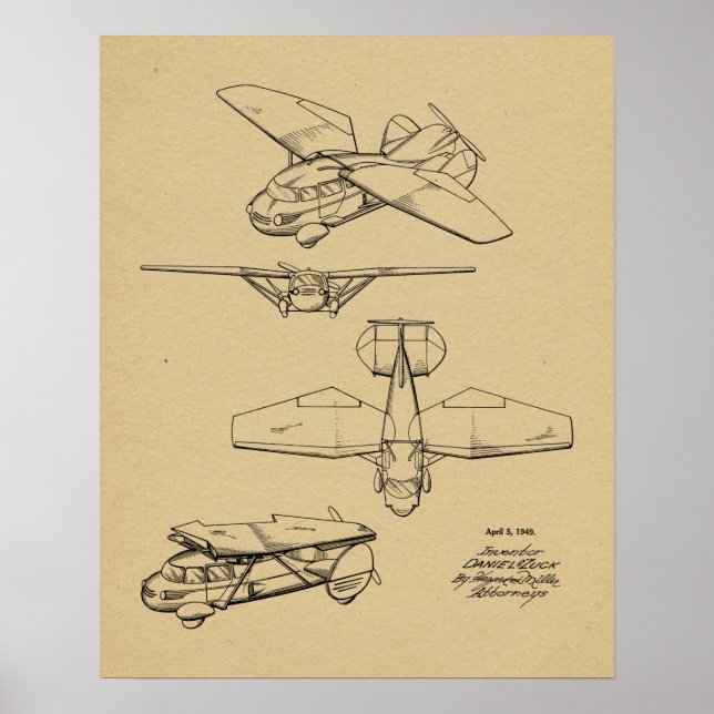 Poster 1949 Voiture Volante Avion Brevet d'Art Imprimer (Devant)