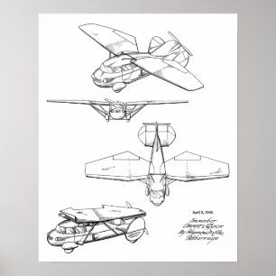 Poster 1949 Voiture Volante Avion Brevet d'Art Imprimer