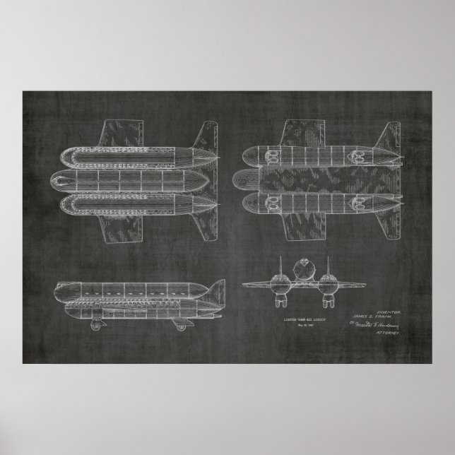 Poster 1950 Aéronefs Brevet d'art d'avion Imprimer (Devant)