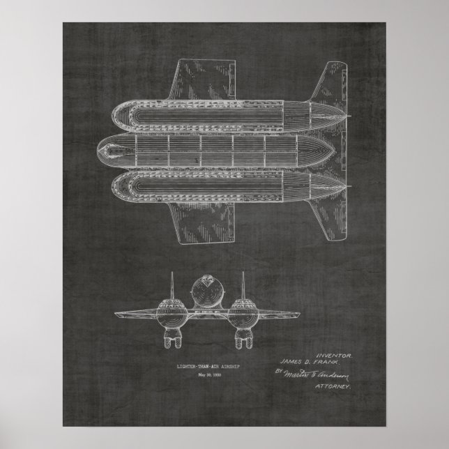 Poster 1950 Aéronefs Brevet d'art d'avion Imprimer (Devant)