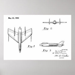 Poster 1950 Jet Airplane Patent Drawing Art Print