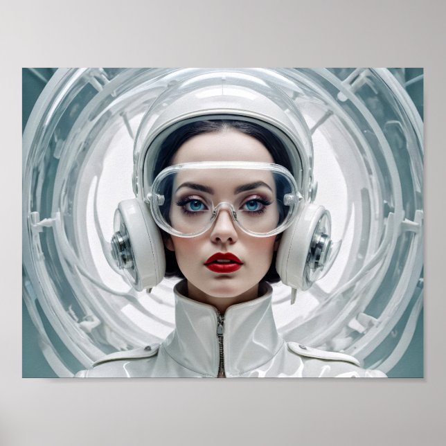 Poster 1950 Rétro Futurisme Femme Sci-Fi en Plexiglas (Devant)