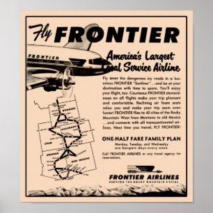 Poster 1953 Frontier Airlines Ad Reprint