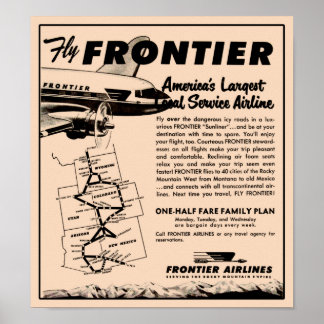 Poster 1953 Frontier Airlines Ad Reprint