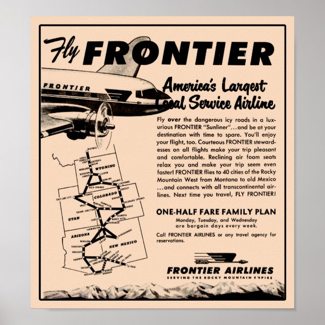 Poster 1953 Frontier Airlines Ad Reprint (Devant)