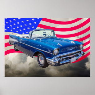 Poster 1957 Chevrolet Bel Air with American Flag
