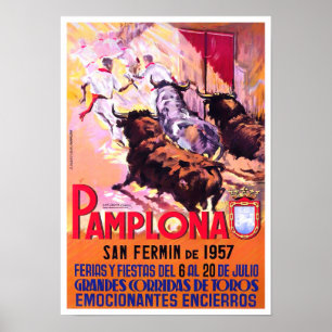 Poster 1957 Pampelune Espagne voyage vintage