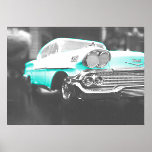 Poster 1958 chevy impala bleu vif