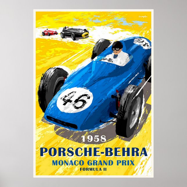 Poster 1958 Porsche-Behra. Grand Prix de Monaco Formule I (Devant)