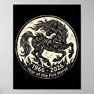 Poster 1966 2026 Année du Cheval de Feu Zodiaque Chinois