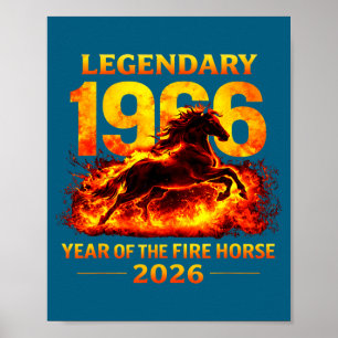 Poster 1966 Année du Cheval de Feu 60e Anniversaire Chino