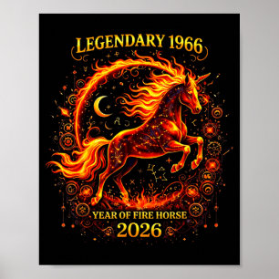 Poster 1966 Année du Cheval de Feu 60e Anniversaire Chino