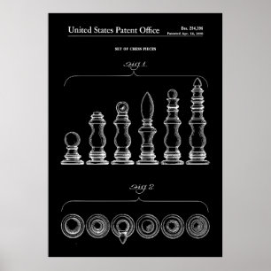 Poster 1966 Ensemble de pièces d'échecs patentes