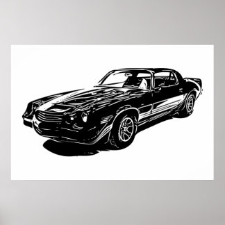 Poster 1980 Camaro Noir Et Blanc Minimaliste Design.