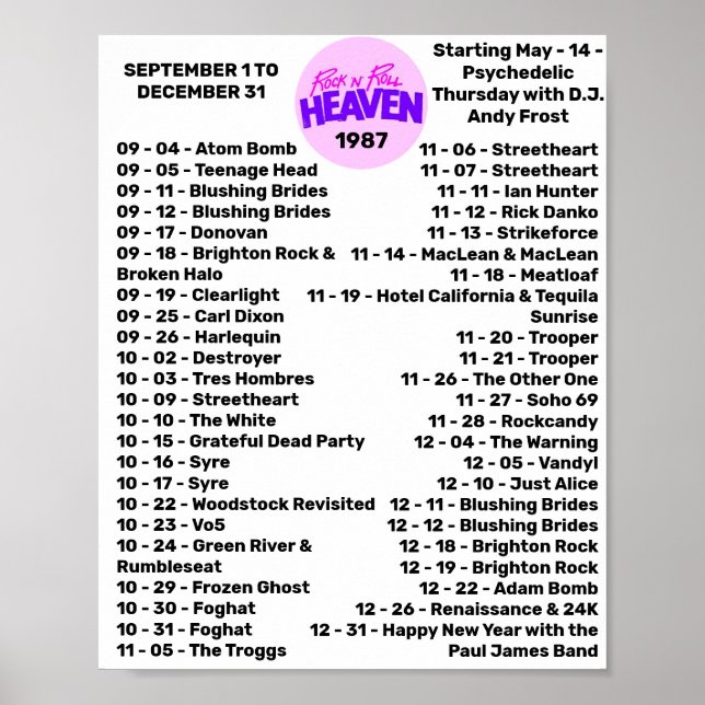 POSTER 1987 - ROCK'N'ROLL HEAVEN (PARTIE 3) (Devant)