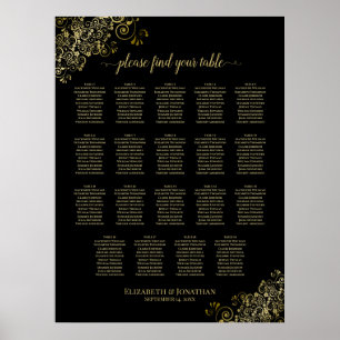 Poster 19 Table Gold Frills Black Mariage Seating Chart