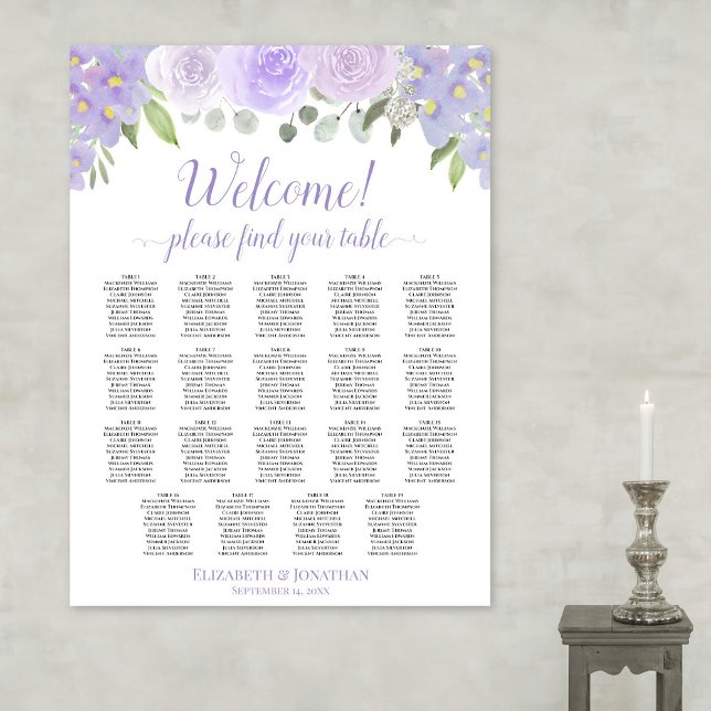 Poster 19 Table Plan de table de mariage floral lavande (In Situ on Wall)