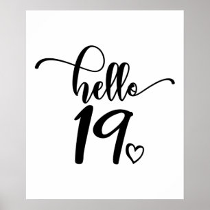 Poster 19e anniversaire Femmes Bonjour 19 mignonnes 19 an