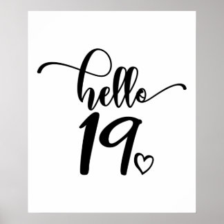 Poster 19e anniversaire Femmes Bonjour 19 mignonnes 19 an