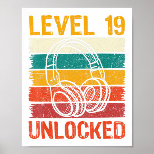 Poster 19e Anniversaire Joueur vidéo de jeu niveau 19 dév