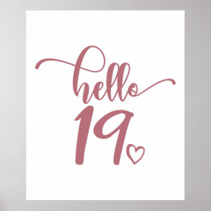 Poster 19th Birthday Women Hello 19 Cute 19 Years Old