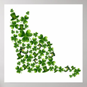 Poster 1 Chat Shamrock St Patrick Génial Pour Amateur de